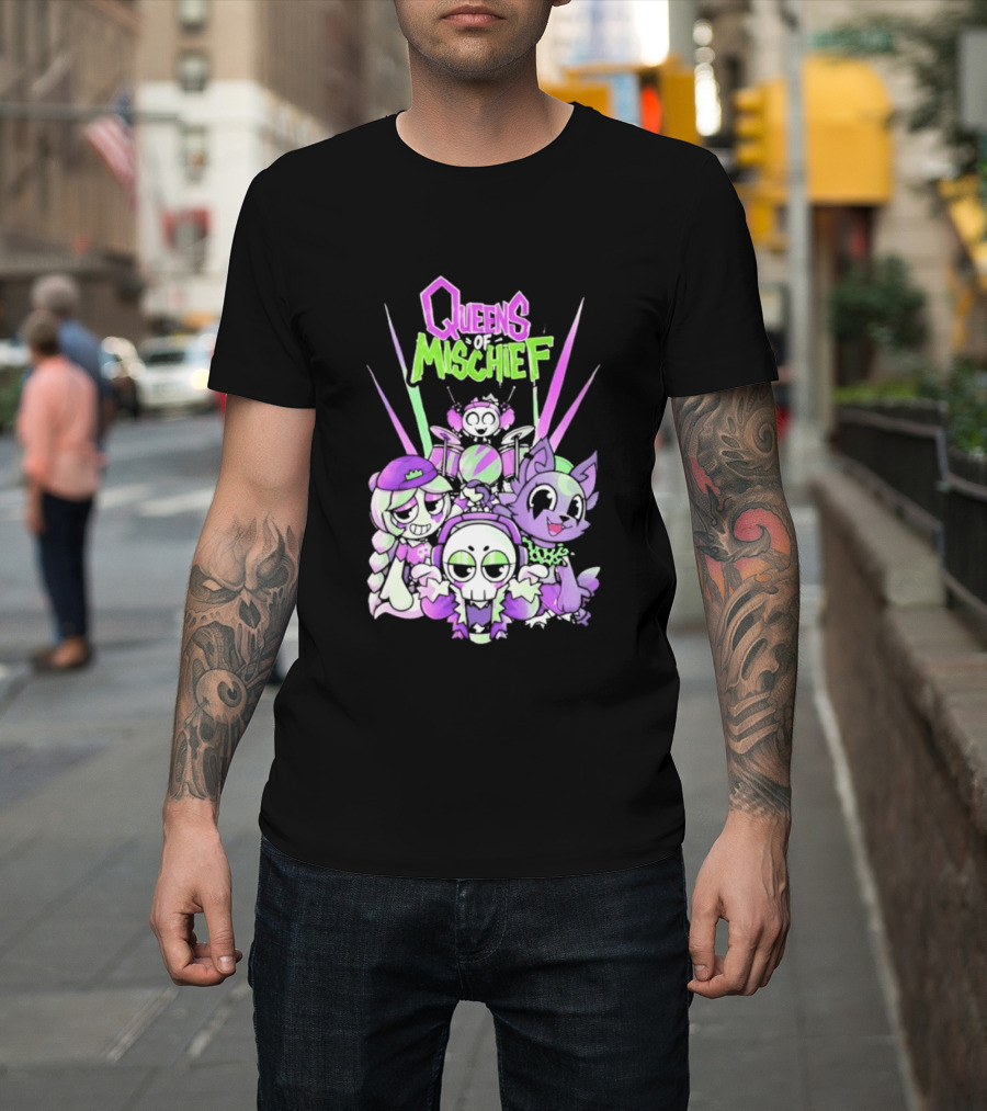 Queens Of Mischief Cartoon Band Purple Green Characters T-Shirt