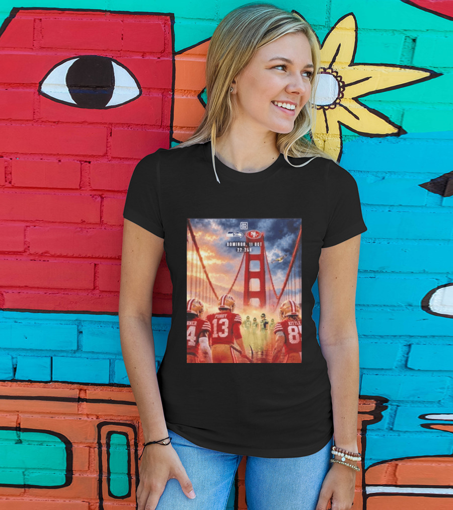 Seattle Seahawks Vs SF 49ers Purdy Kittle Battle Domingueo 11 Oct 22:26H Golden Gate Bridge Showdown T-Shirt