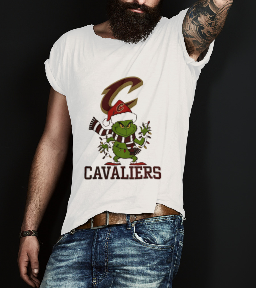Grinch Cleveland Cavaliers Christmas 2026 Scarf Santa Hat Lights T-Shirt