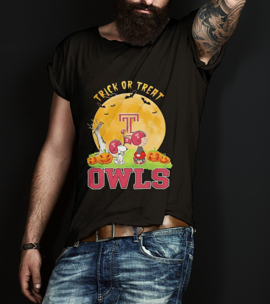 Trick Or Treat Temple Owls Charlie Brown Snoopy Halloween T-Shirt
