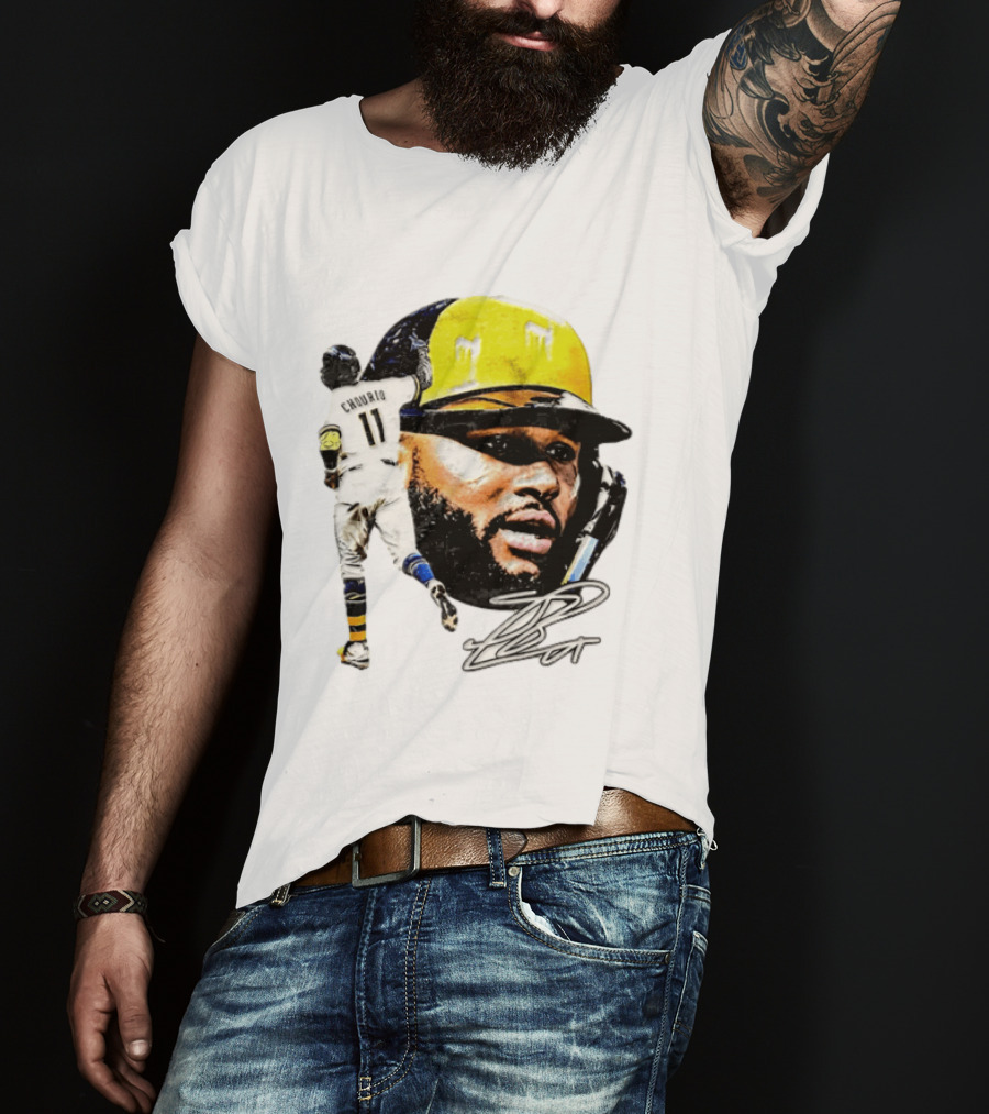 Jackson Chourio #11 Milwaukee Baseball Player Portrait And Signature T-Shirt