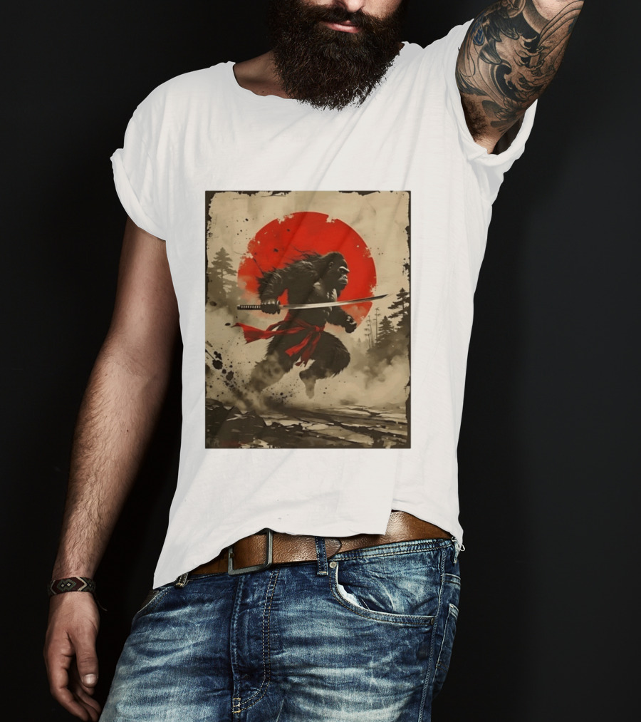 Samurai Gorilla Katana With Rising Sun T-Shirt