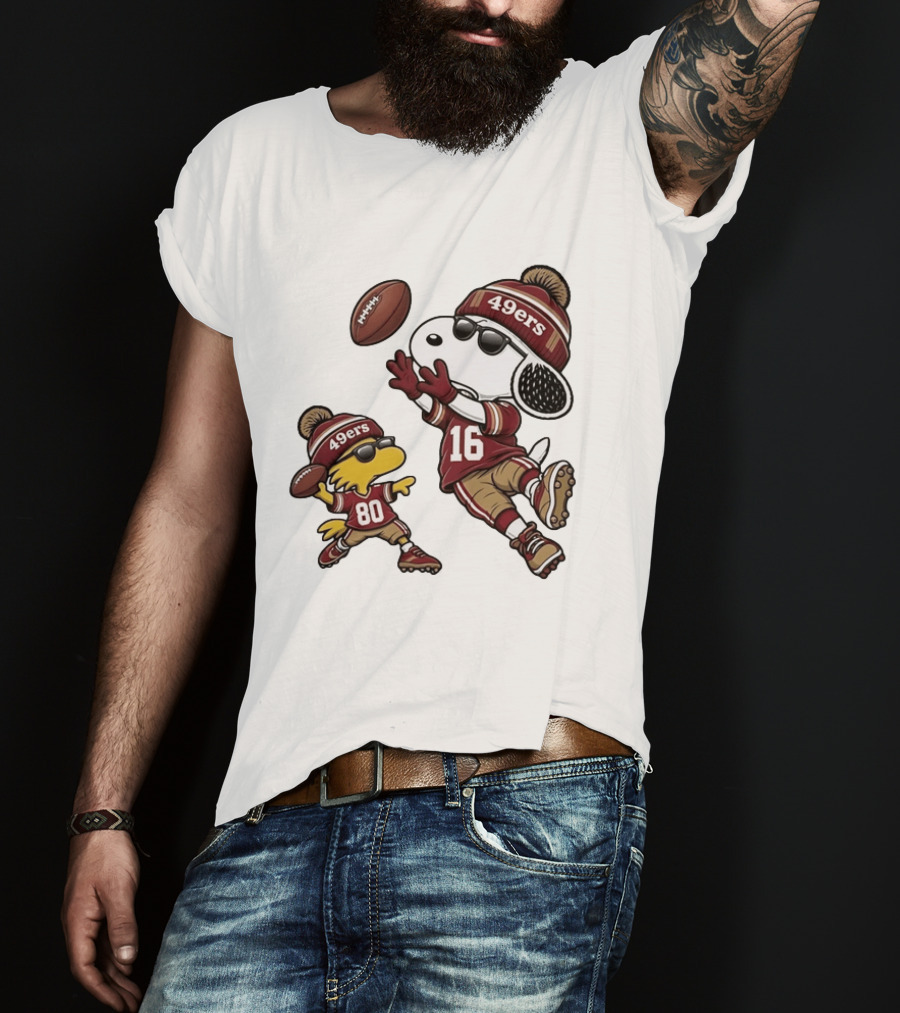 San Francisco 49ers Snoopy Woodstock Football Players Number 16 80 T-Shirt