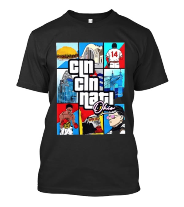 Cincinnati Ohio Landmarks GTA Style Tyler Henderson Alabama NCAA 14 T-Shirt