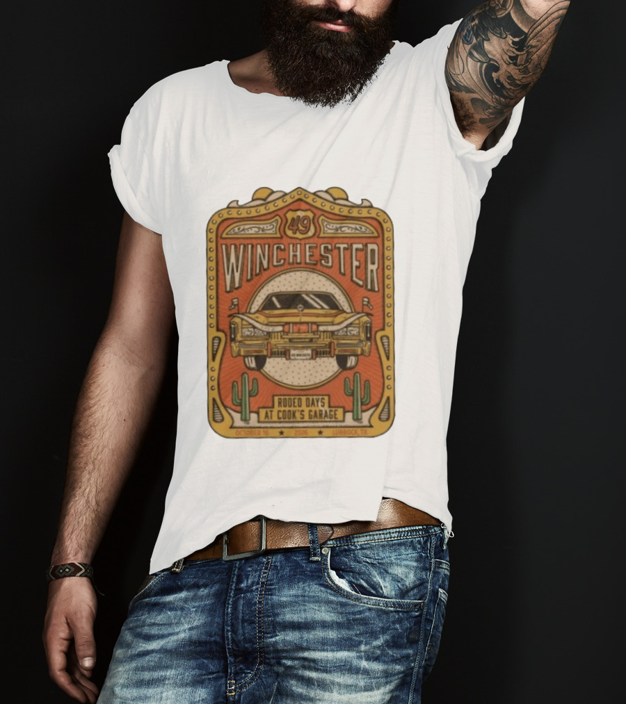 49 Winchester Rodeo Days At Cook's Garage Lubbock TX October 16 2026 Classic Car And Cactus T-Shirt