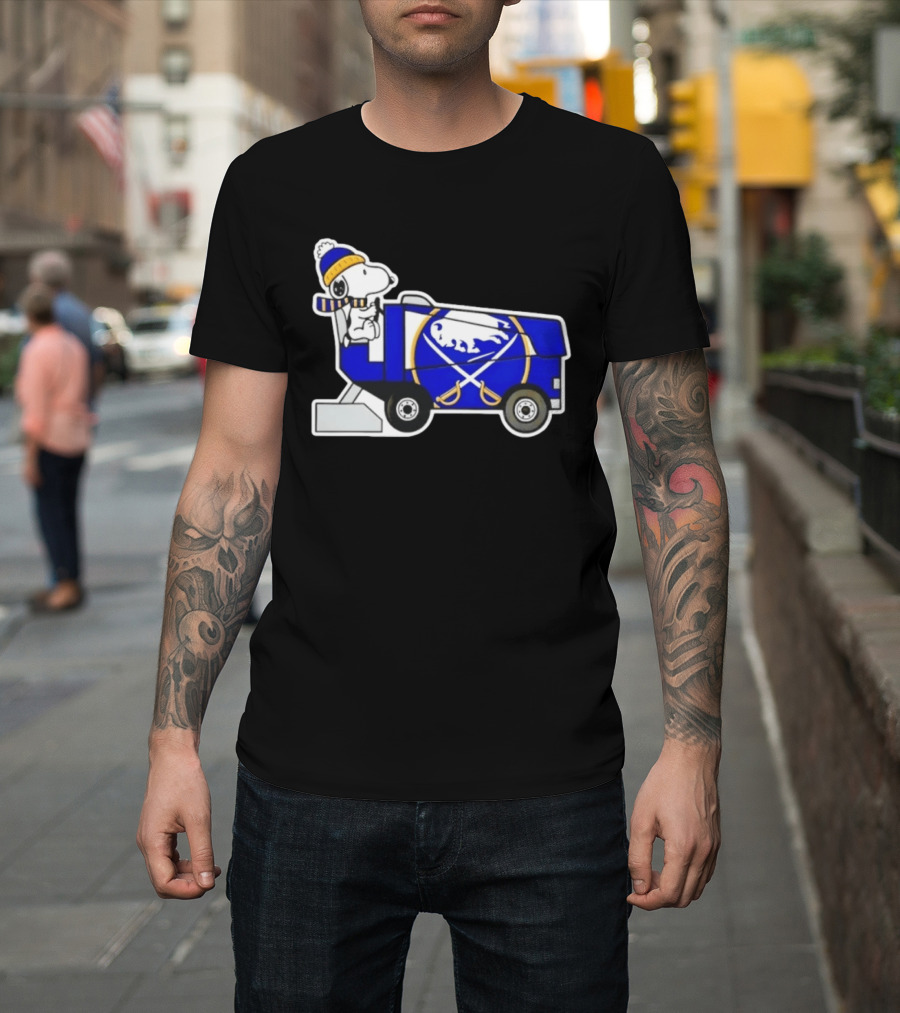 Snoopy Driving Buffalo Sabres NHL Ice Resurfacer Cartoon T-Shirt