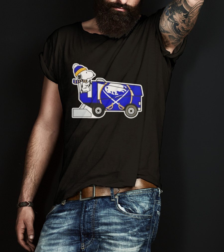 Snoopy Driving Buffalo Sabres NHL Ice Resurfacer Cartoon T-Shirt
