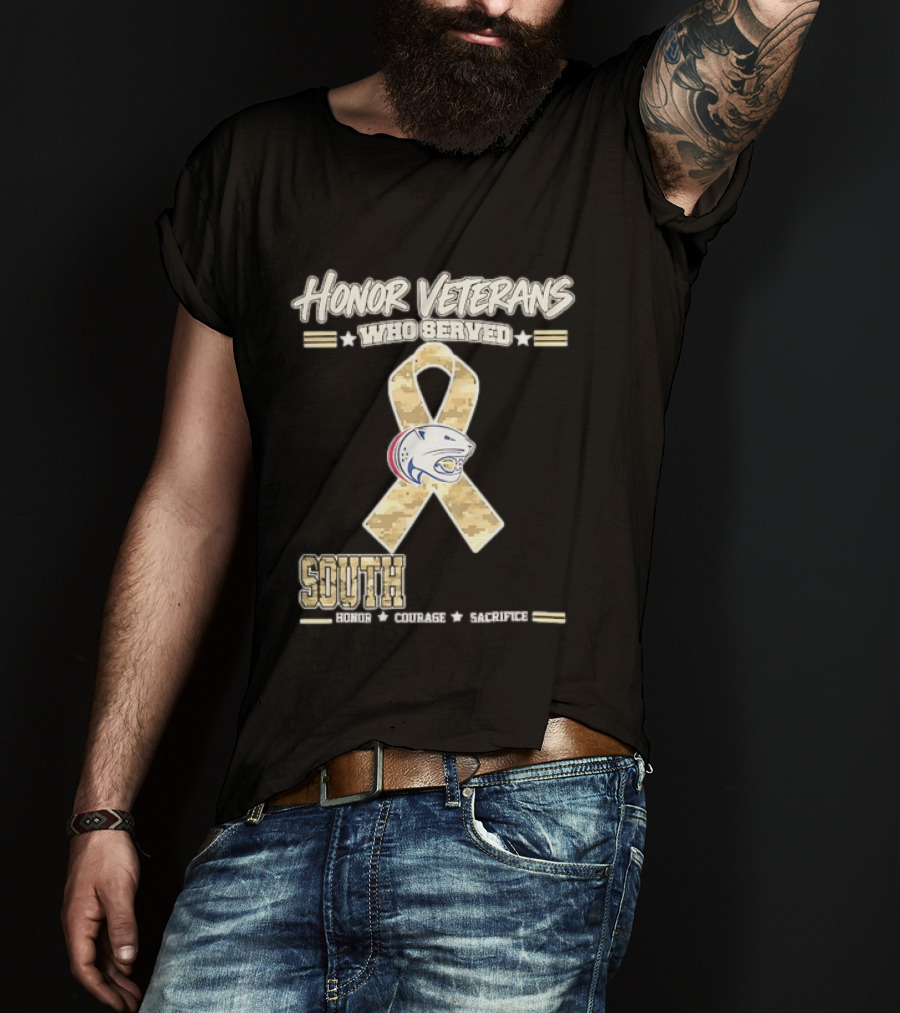 South Alabama Jaguars Honor Veterans Who Served Ribbon Courage Sacrifice T-Shirt