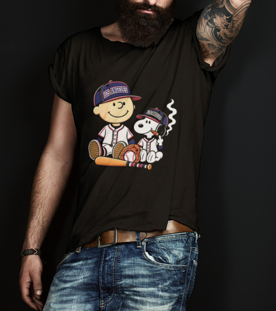 Charlie Brown Snoopy Los Angeles Angels MLB Cigar Smoking Cartoon T-Shirt