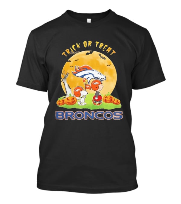 Trick Or Treat Charlie Brown Snoopy Woodstock Denver Broncos Halloween Moon T-Shirt