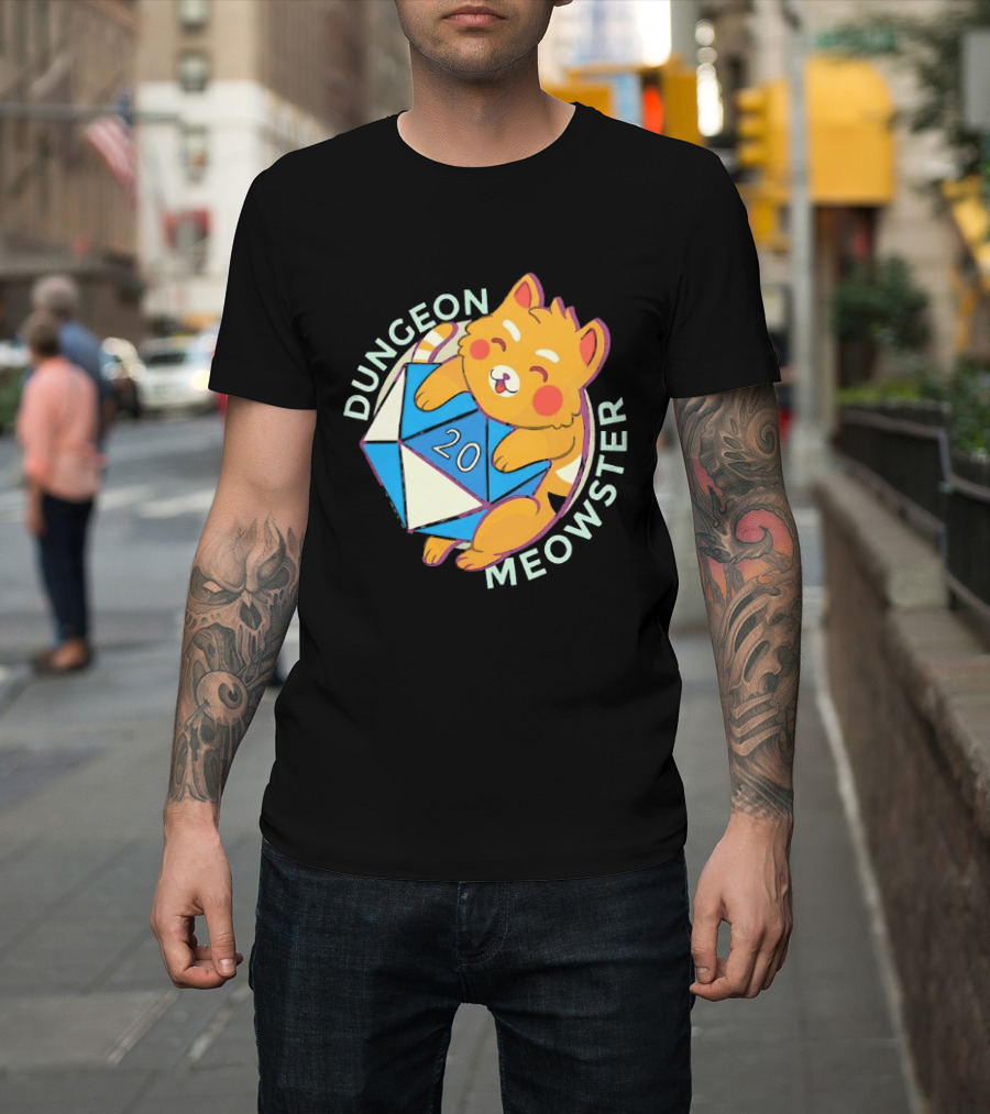 Dungeon Meowster Cat With D20 Dice Dungeons And Dragons T-Shirt