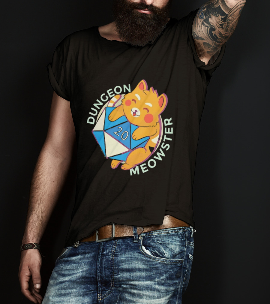 Dungeon Meowster Cat With D20 Dice Dungeons And Dragons T-Shirt
