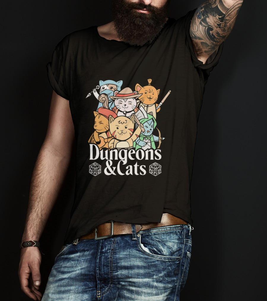 Dungeons And Cats Fantasy Role Playing Game Characters T-Shirt