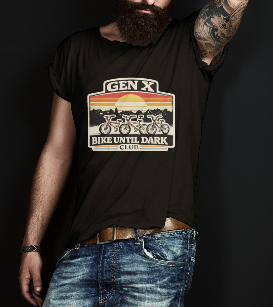 Gen X Bike Until Dark Club 80s Sunset Childhood Memories T-Shirt