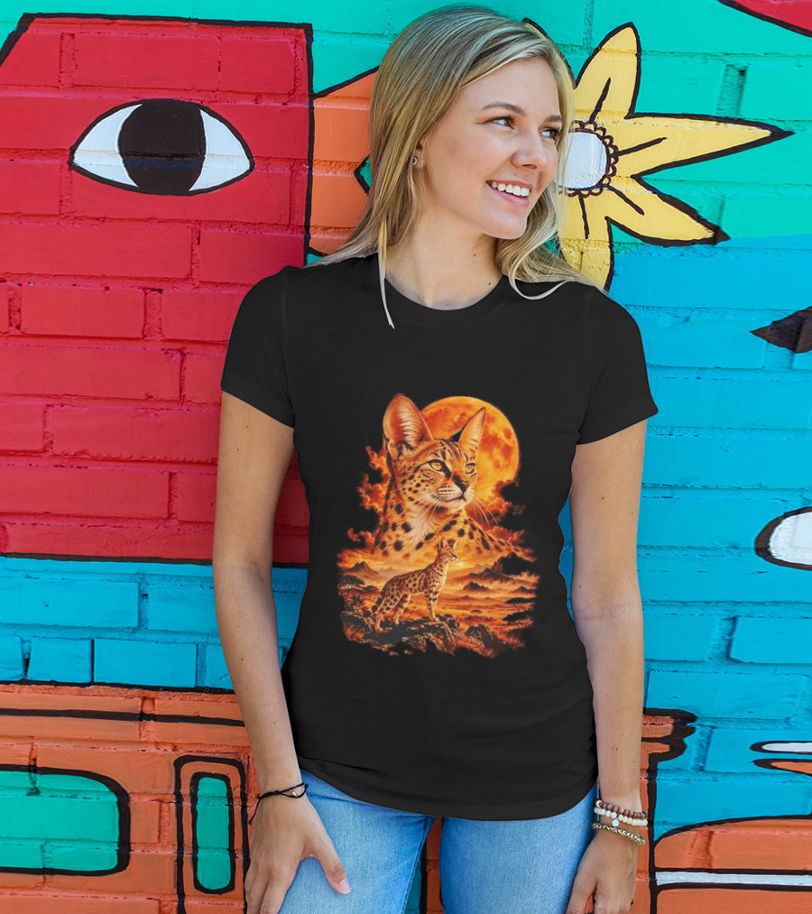 Serval Cat Majestic African Savannah Sunset Scene T-Shirt