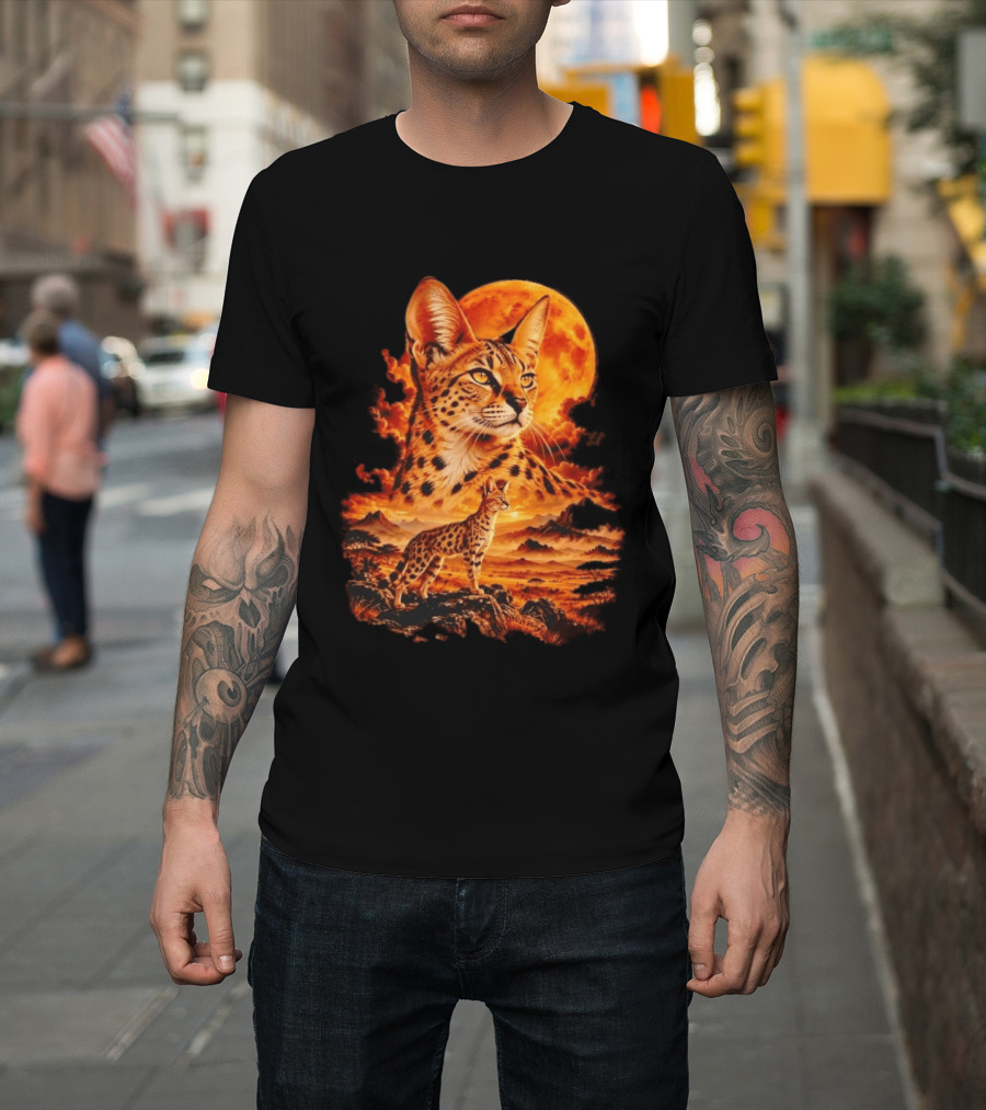 Serval Cat Majestic African Savannah Sunset Scene T-Shirt