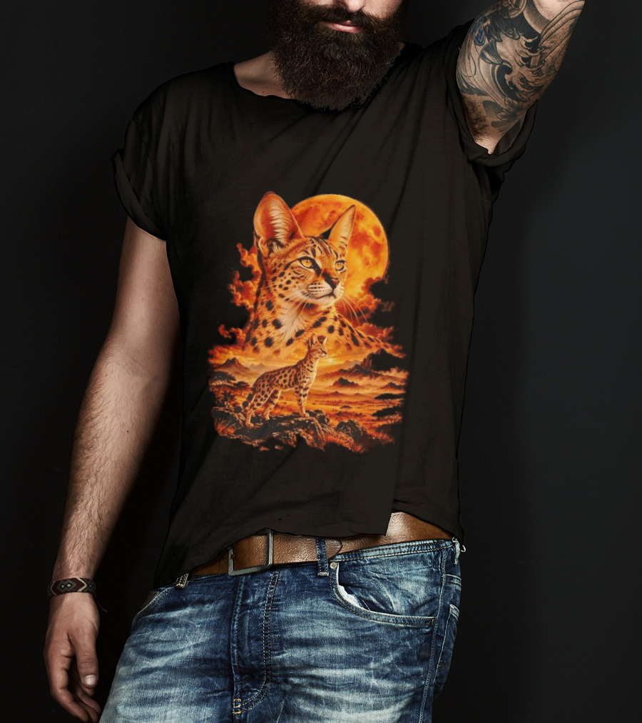 Serval Cat Majestic African Savannah Sunset Scene T-Shirt