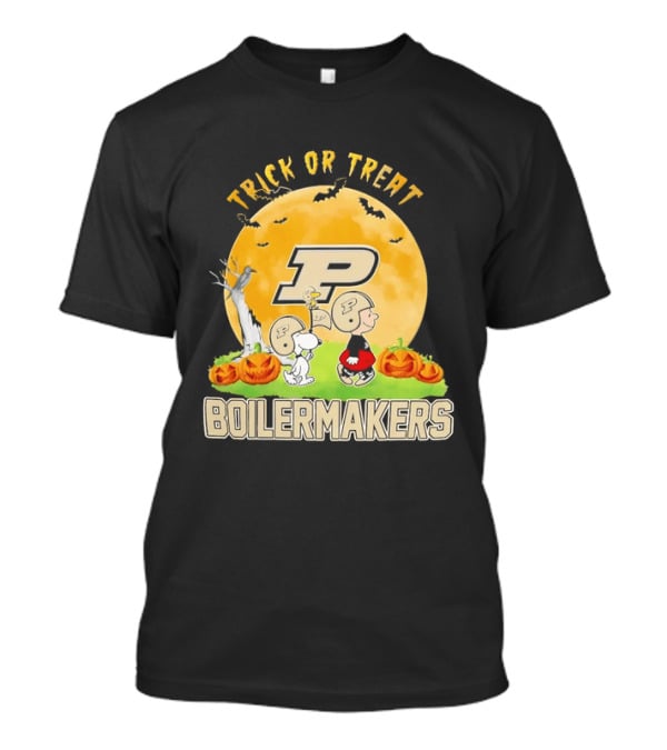 Purdue Boilermakers Snoopy Charlie Brown Woodstock Halloween Moon Trick Or Treat T-Shirt