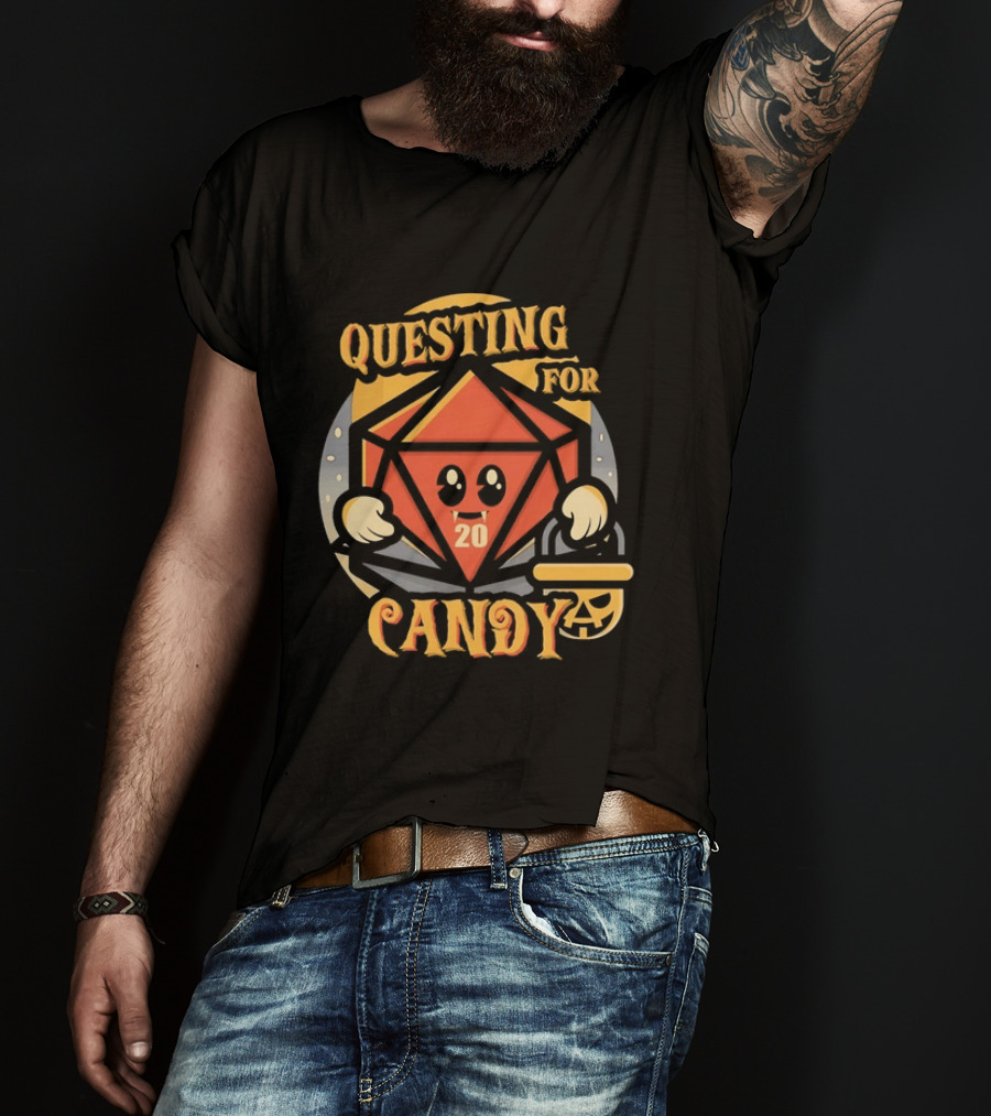 Questing For Candy D20 Halloween Dungeons And Dragons T-Shirt
