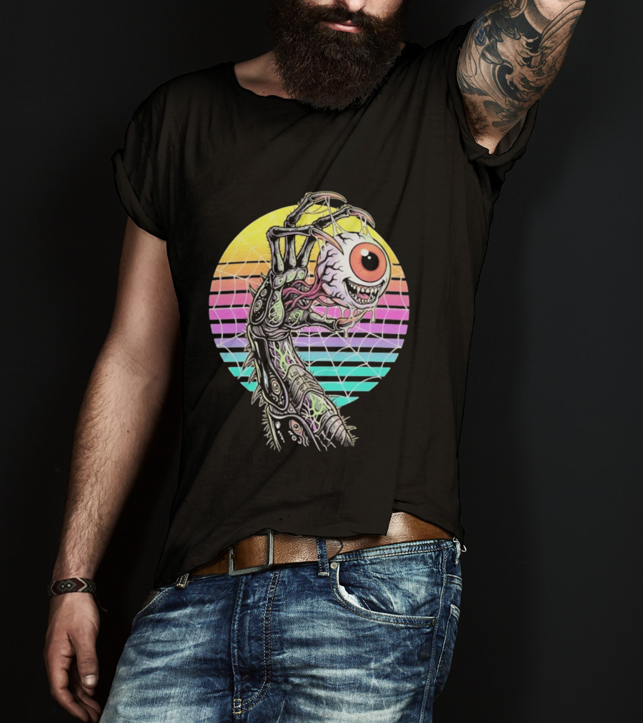 Creepy Eyeball Held By Alien Claw Sunset T-Shirt