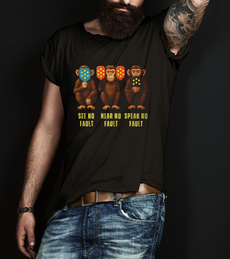 See No Fault Hear No Fault Speak No Fault Three Monkeys Pickleball Paddles T-Shirt