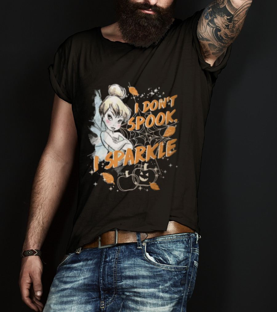 Tinker Bell I Don't Spook I Sparkle Halloween Spider Web Pumpkins T-Shirt