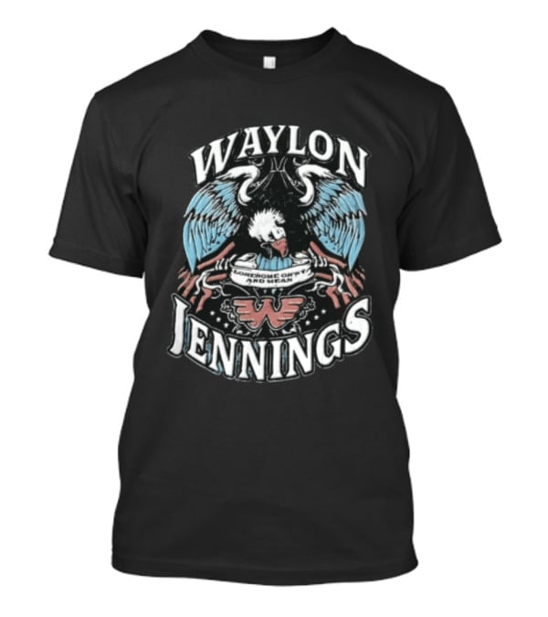 Waylon Jennings Lonesome Onry And Mean Eagle Wings American Flag T-Shirt