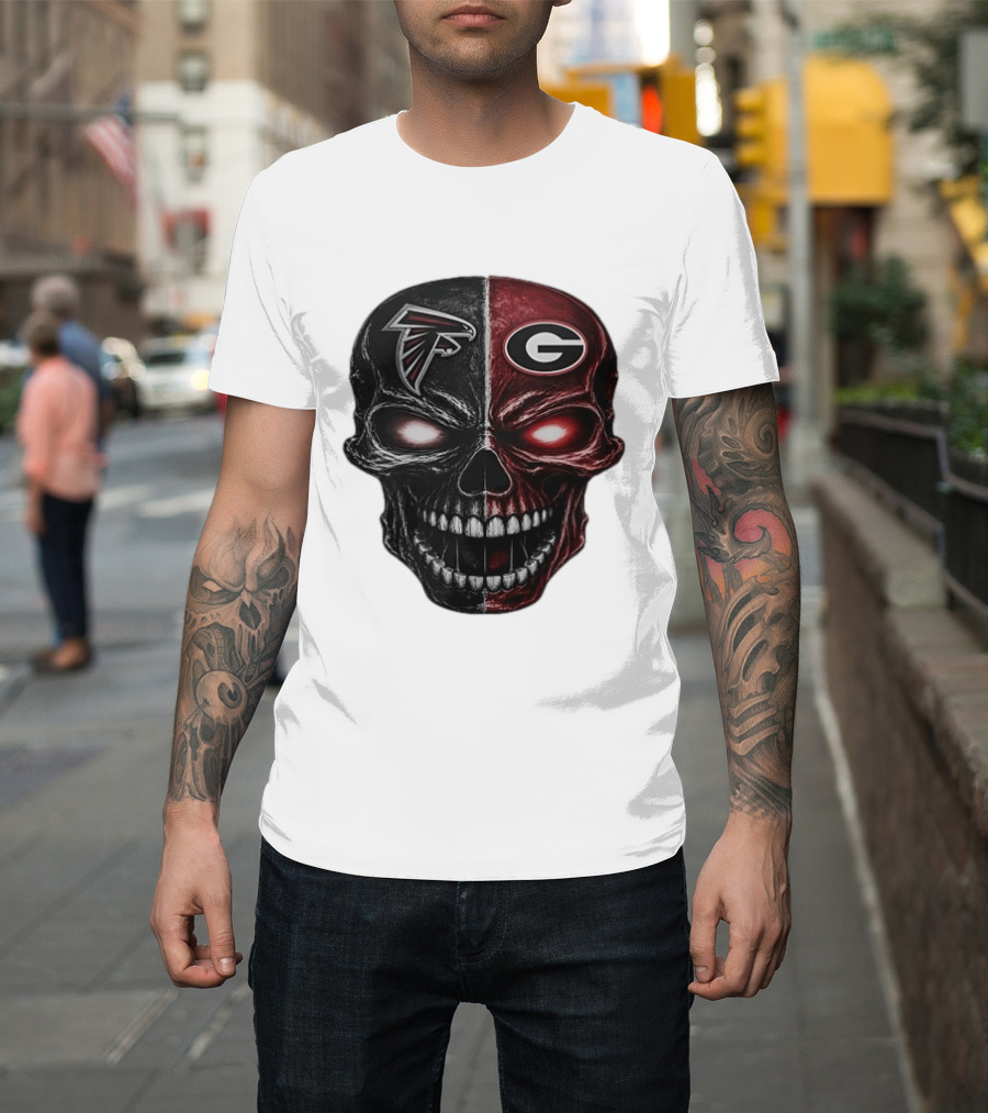 Atlanta Falcons Georgia Bulldogs Split Skull NFL College Football Fan Merch T-Shirt