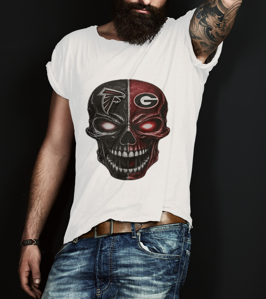 Atlanta Falcons Georgia Bulldogs Split Skull NFL College Football Fan Merch T-Shirt