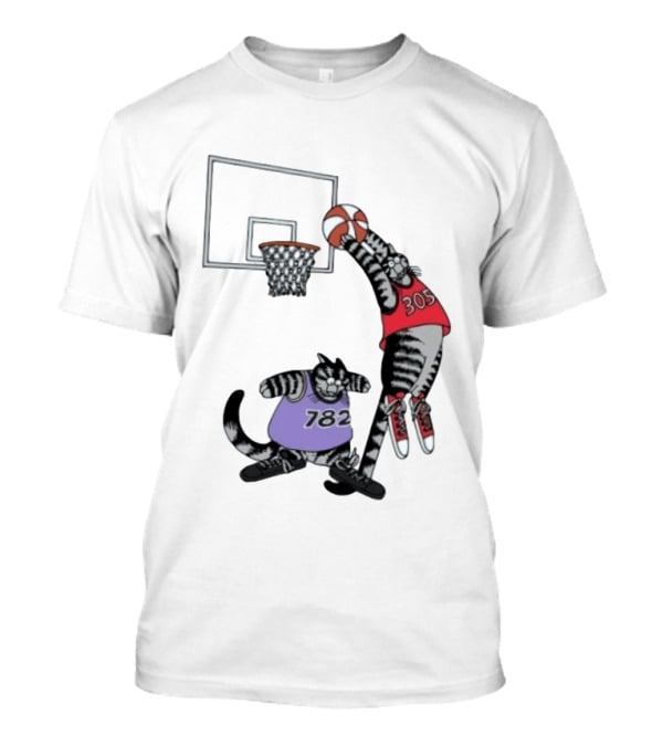 Cats Basketball Dunking Action With Jersey Numbers 305 And 782 T-Shirt