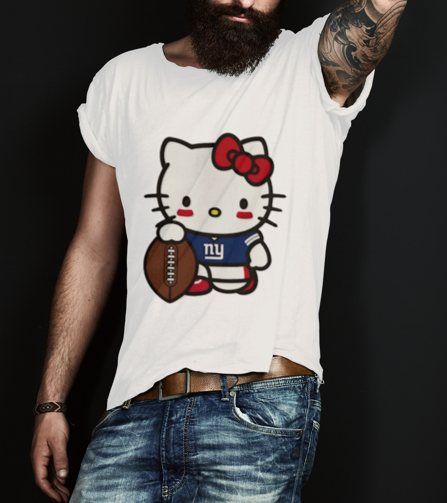 Hello Kitty New York Giants Football Cartoon Player T-Shirt