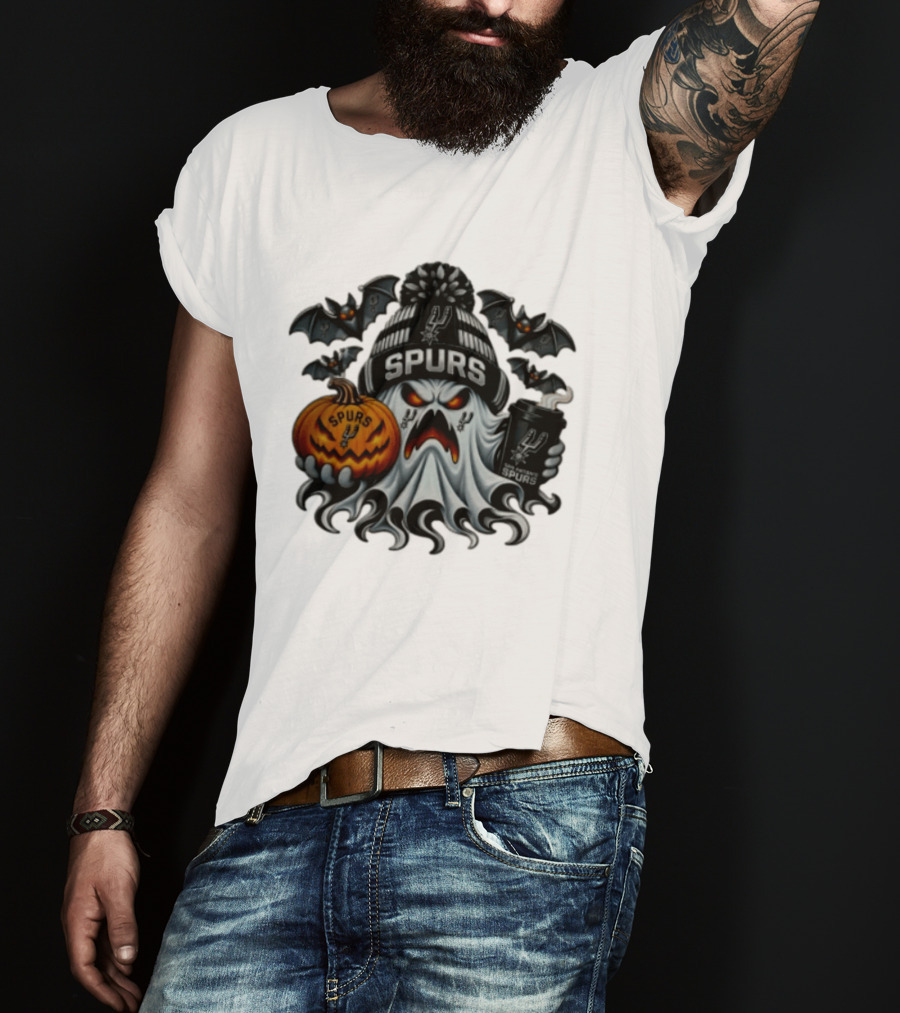 San Antonio Spurs Halloween Ghost Coffee Pumpkin Bats Spooky 2026 T-Shirt