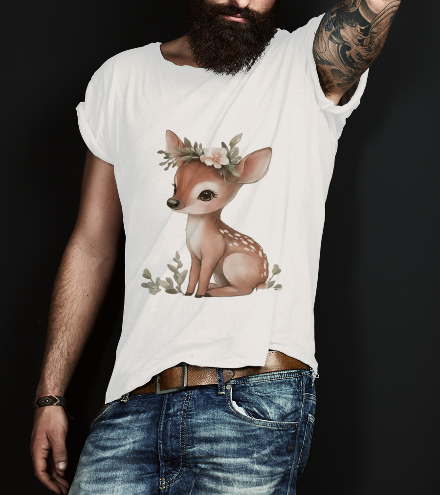 Cute Baby Deer Floral Crown Clipart T-Shirt