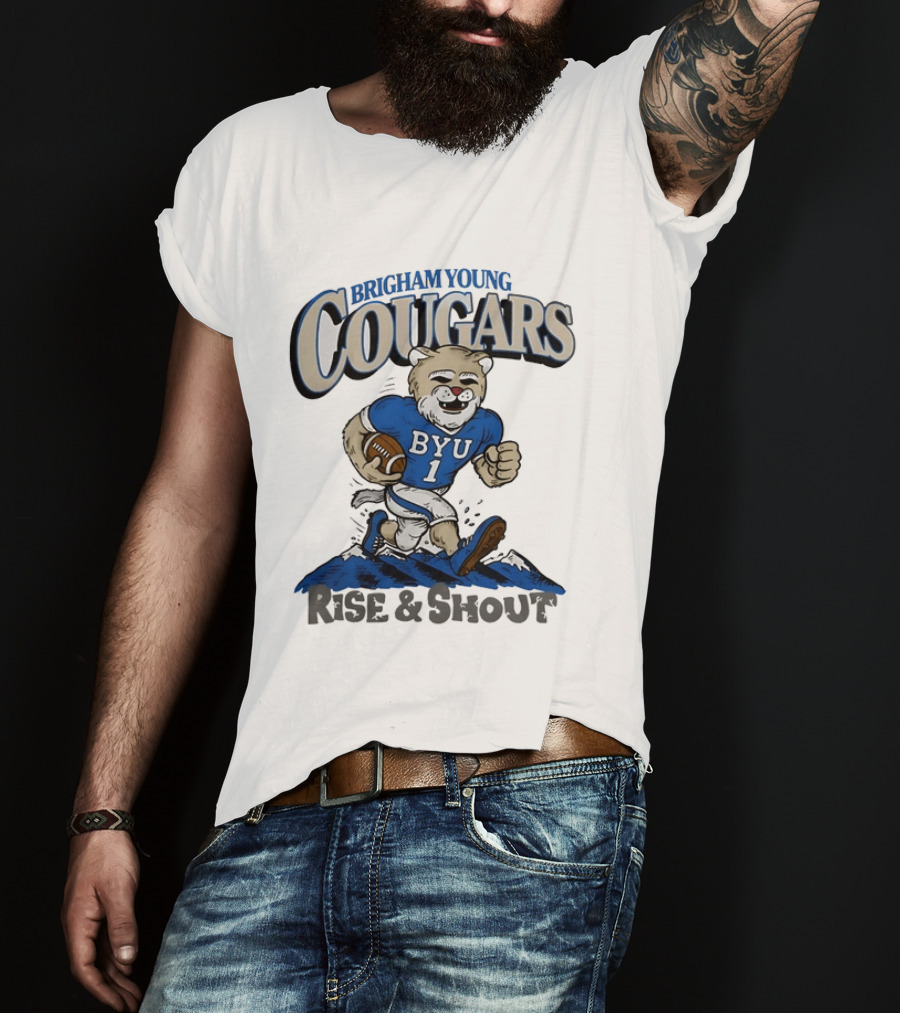 Brigham Young Cougars Cosmo BYU Number 1 Rise And Shout Football T-Shirt