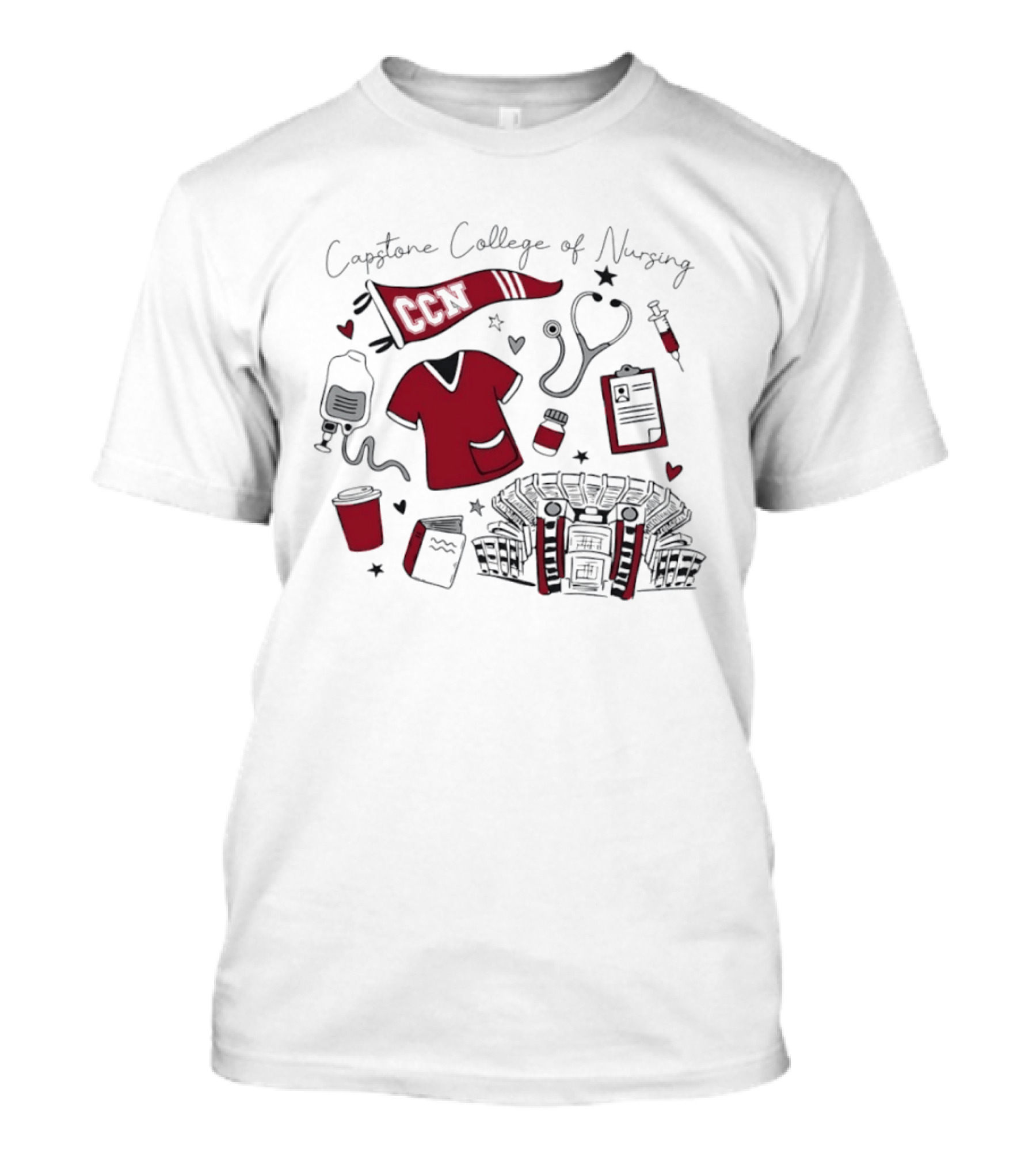 Capstone College Of Nursing CCN Medical Student Essentials Stethoscope Scrubs Stadium T-Shirt