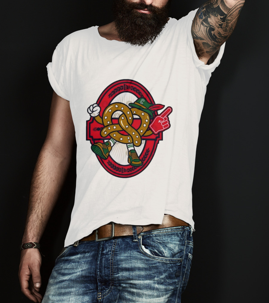 Cartoon Pretzel With Foam Finger And Red Circle T-Shirt