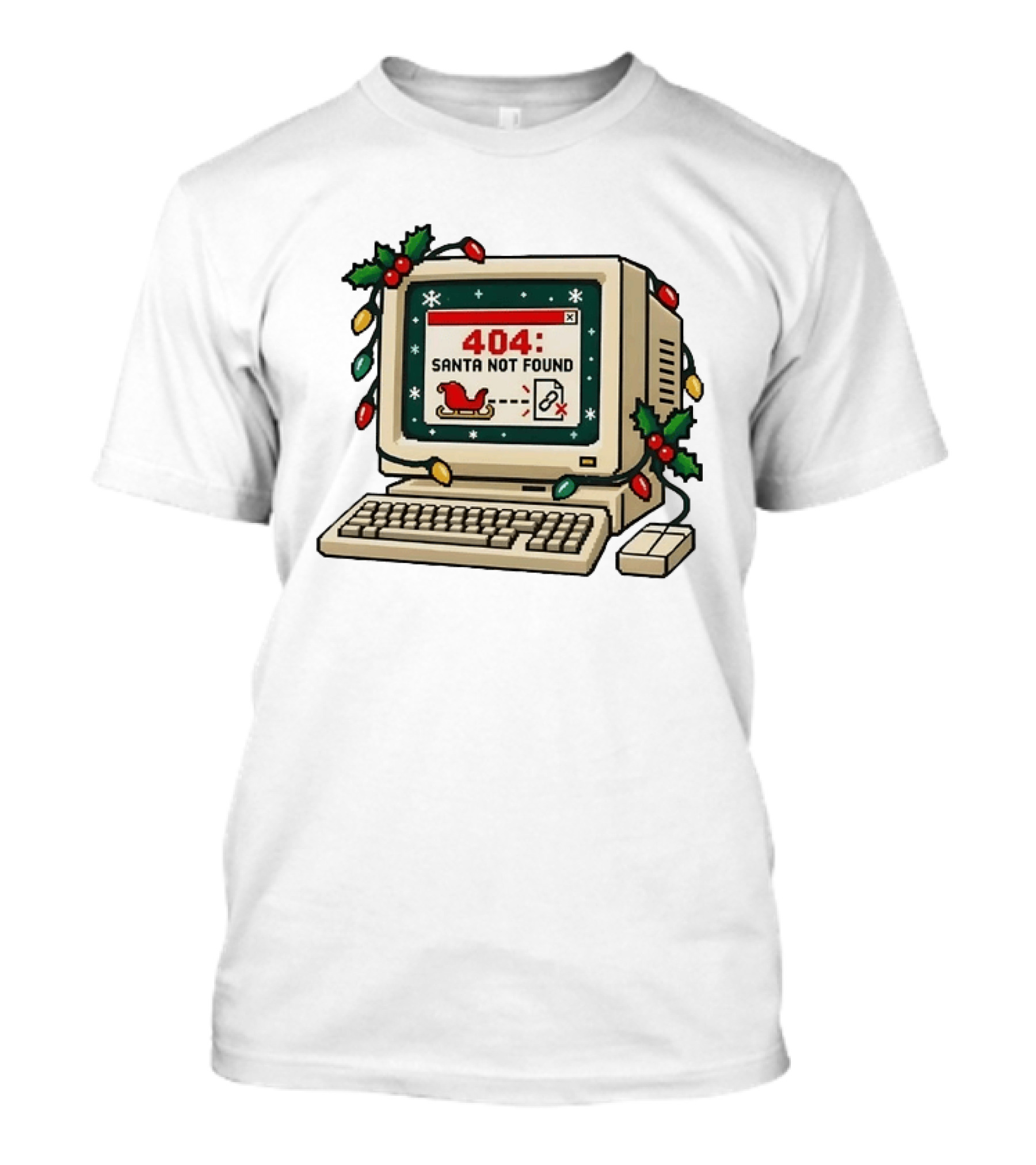 404 Santa Not Found Computer Christmas Retro Vintage Holiday Humor T-Shirt