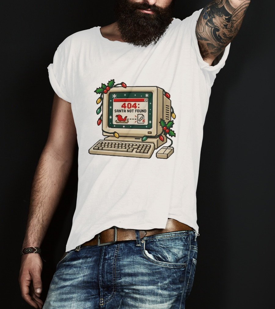 404 Santa Not Found Computer Christmas Retro Vintage Holiday Humor T-Shirt