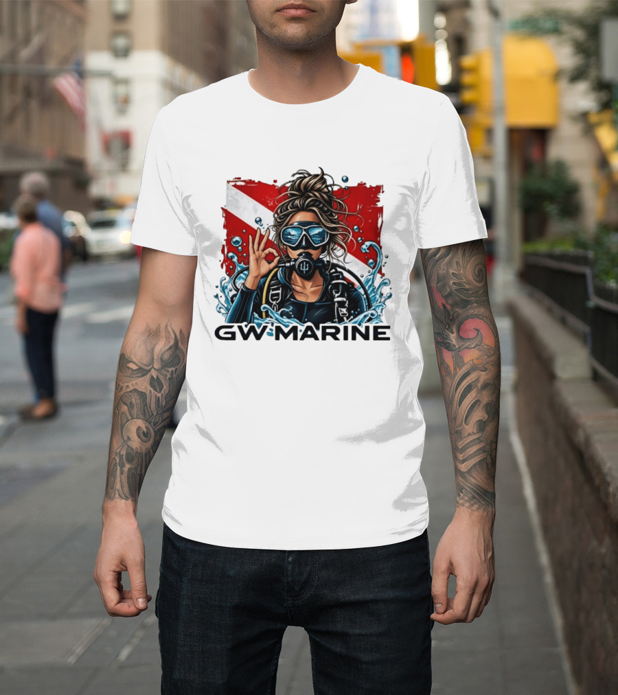 GW Marine Dive Explore Preserve Scuba Diver Red And White Flag Woman T-Shirt