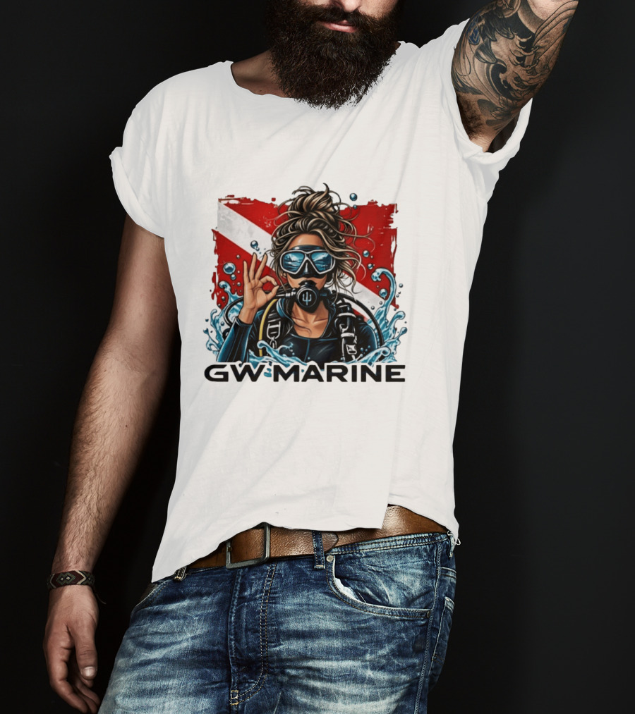 GW Marine Dive Explore Preserve Scuba Diver Red And White Flag Woman T-Shirt