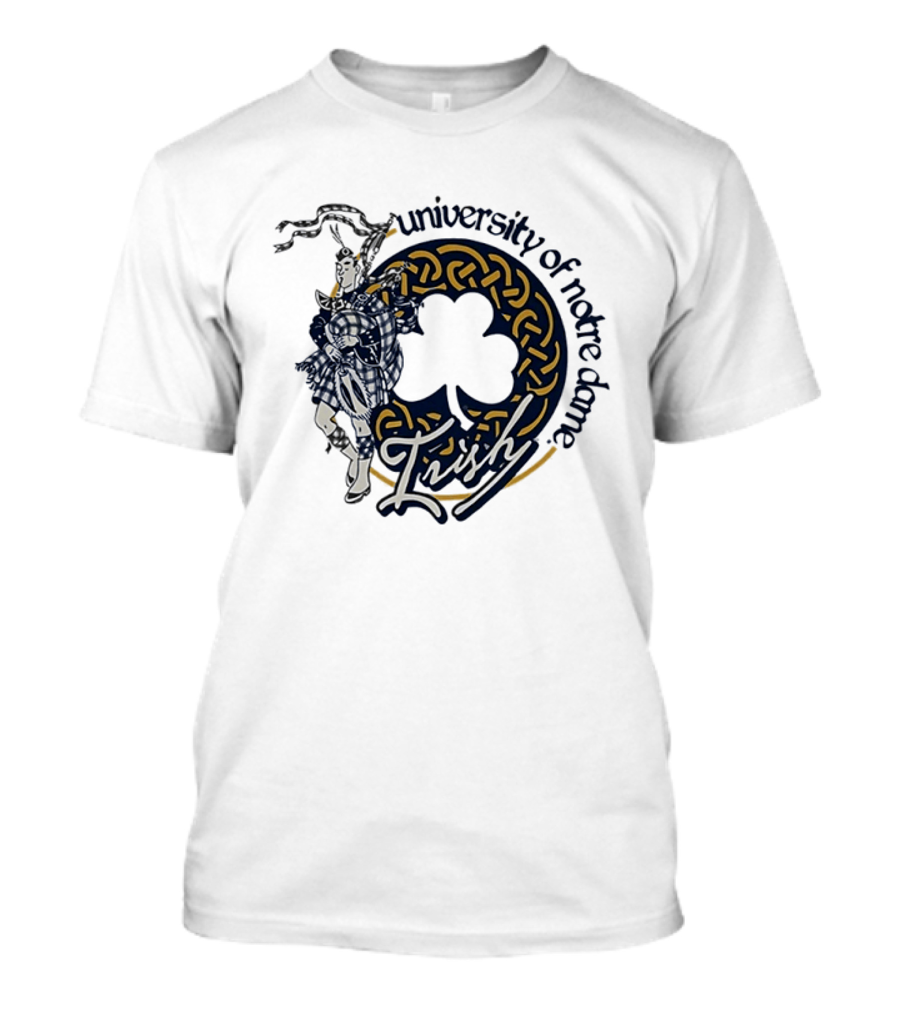 University Of Notre Dame Irish Bagpiper Celtic Knot Shamrock T-Shirt