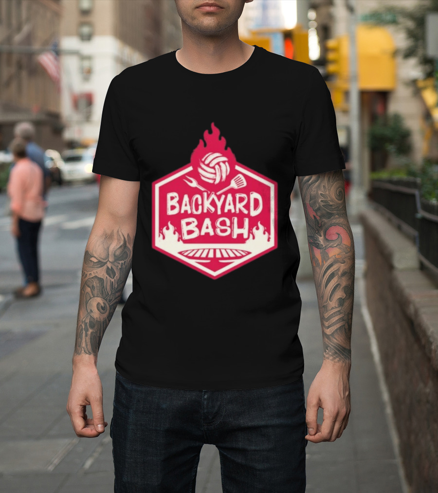 Backyard Bash Grill Barbecue Volleyball Flames Fork Spatula T-Shirt