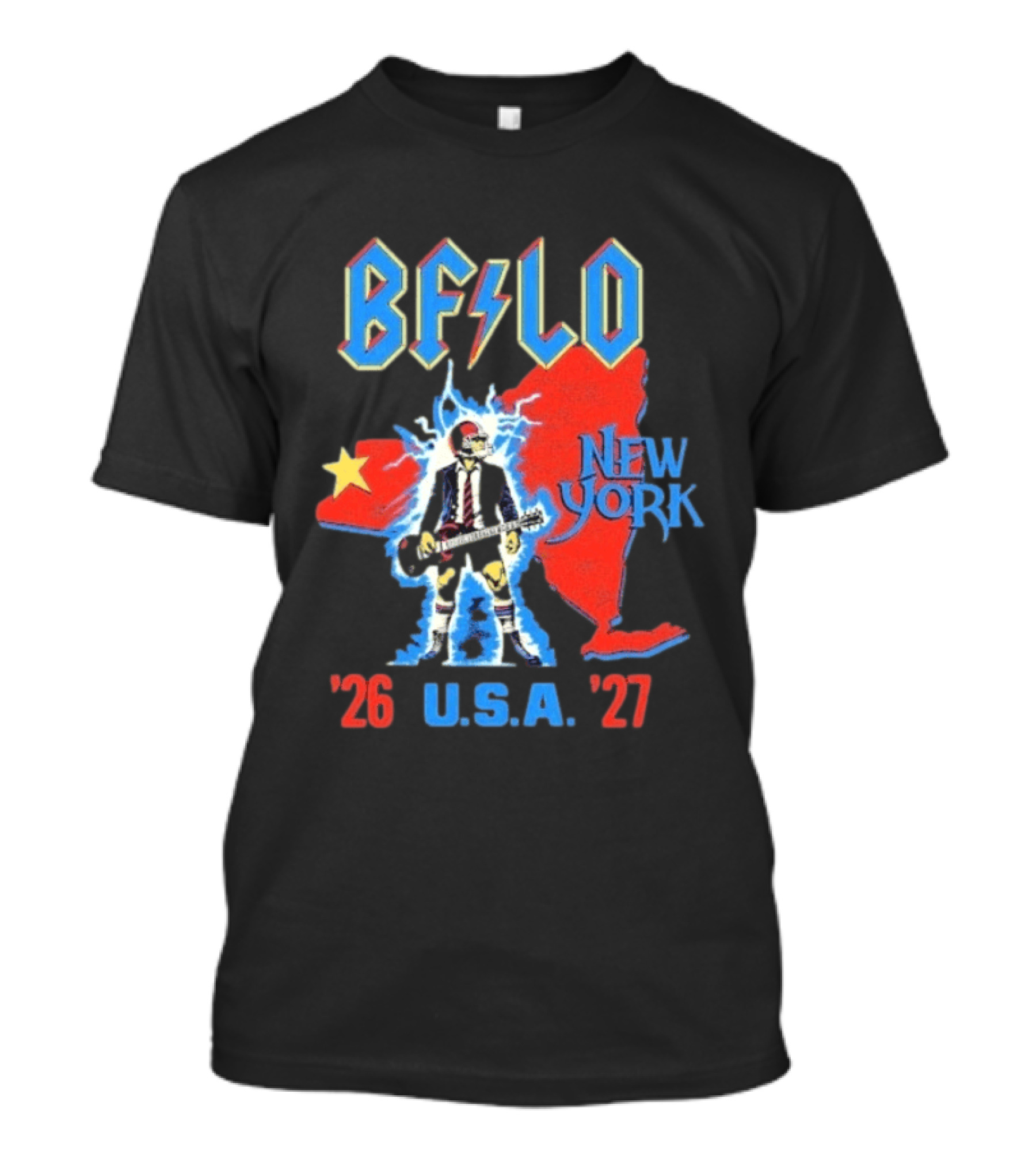 BFLO New York USA '26 '27 Tour Lightning Guitar Map T-Shirt
