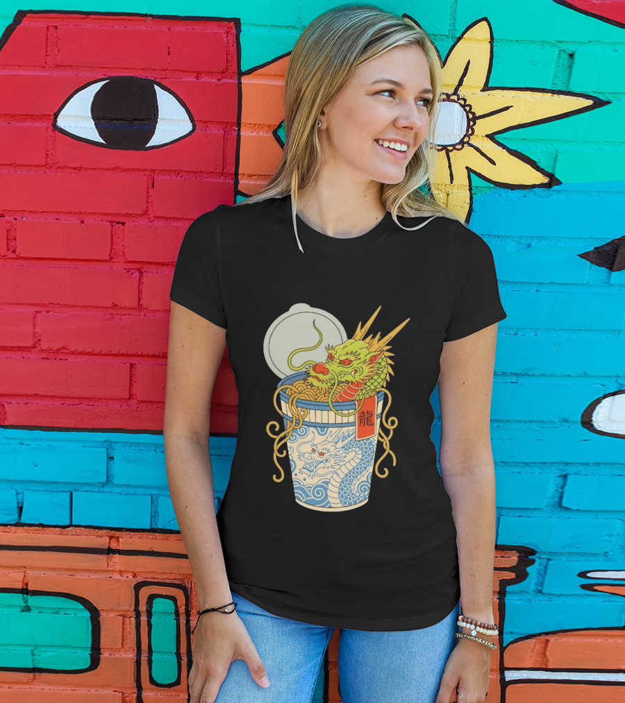 Dragon Ramen Cup With Traditional Japanese Kanji T-Shirt