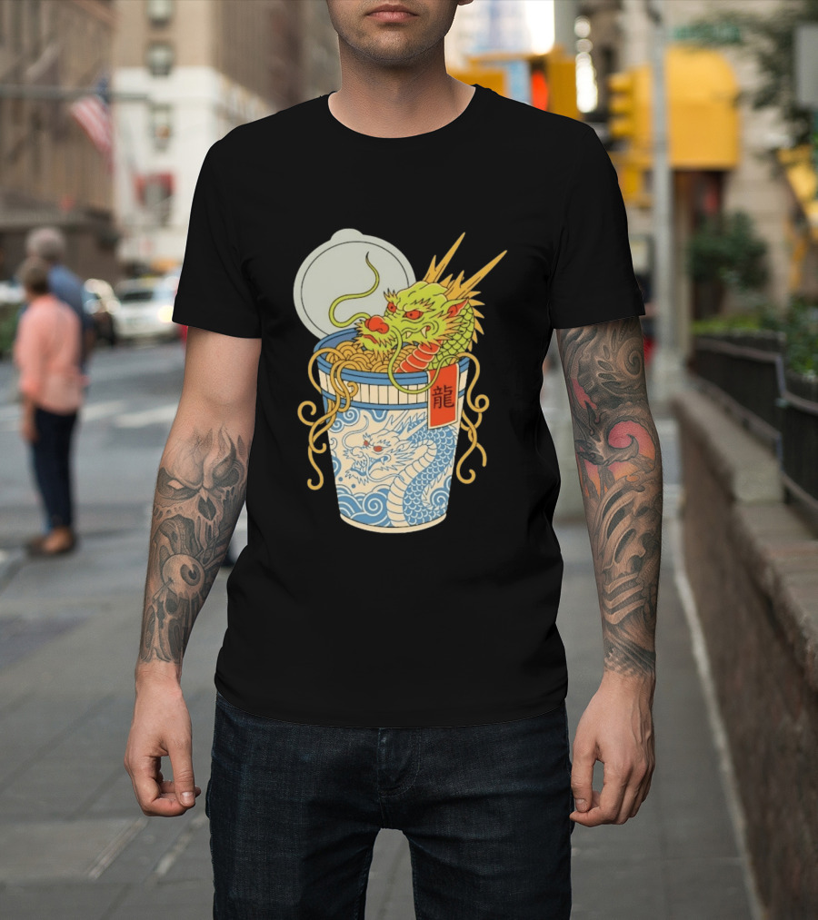 Dragon Ramen Cup With Traditional Japanese Kanji T-Shirt