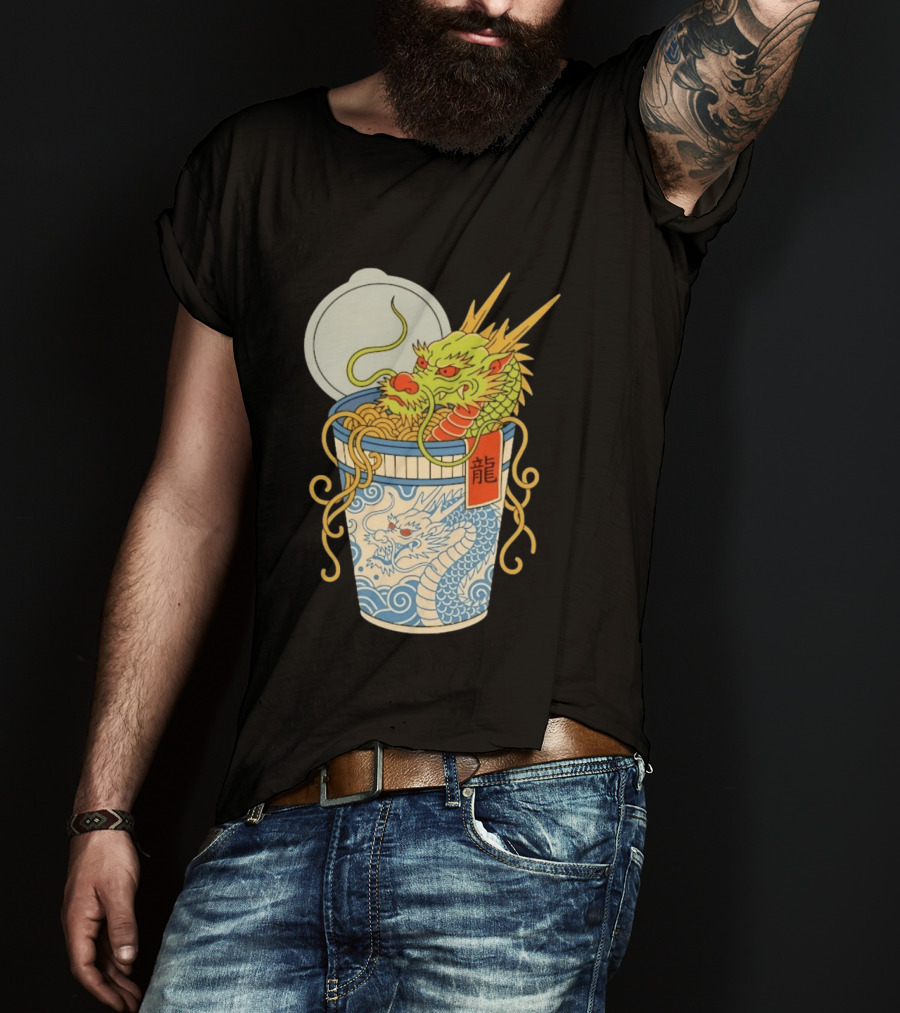 Dragon Ramen Cup With Traditional Japanese Kanji T-Shirt