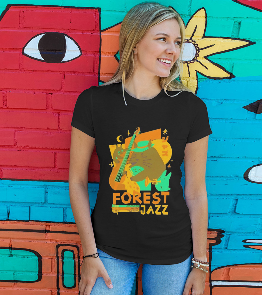 Forest Jazz 1988 Japanese Music Festival Cat And Rabbit Playing Instruments T-Shirt