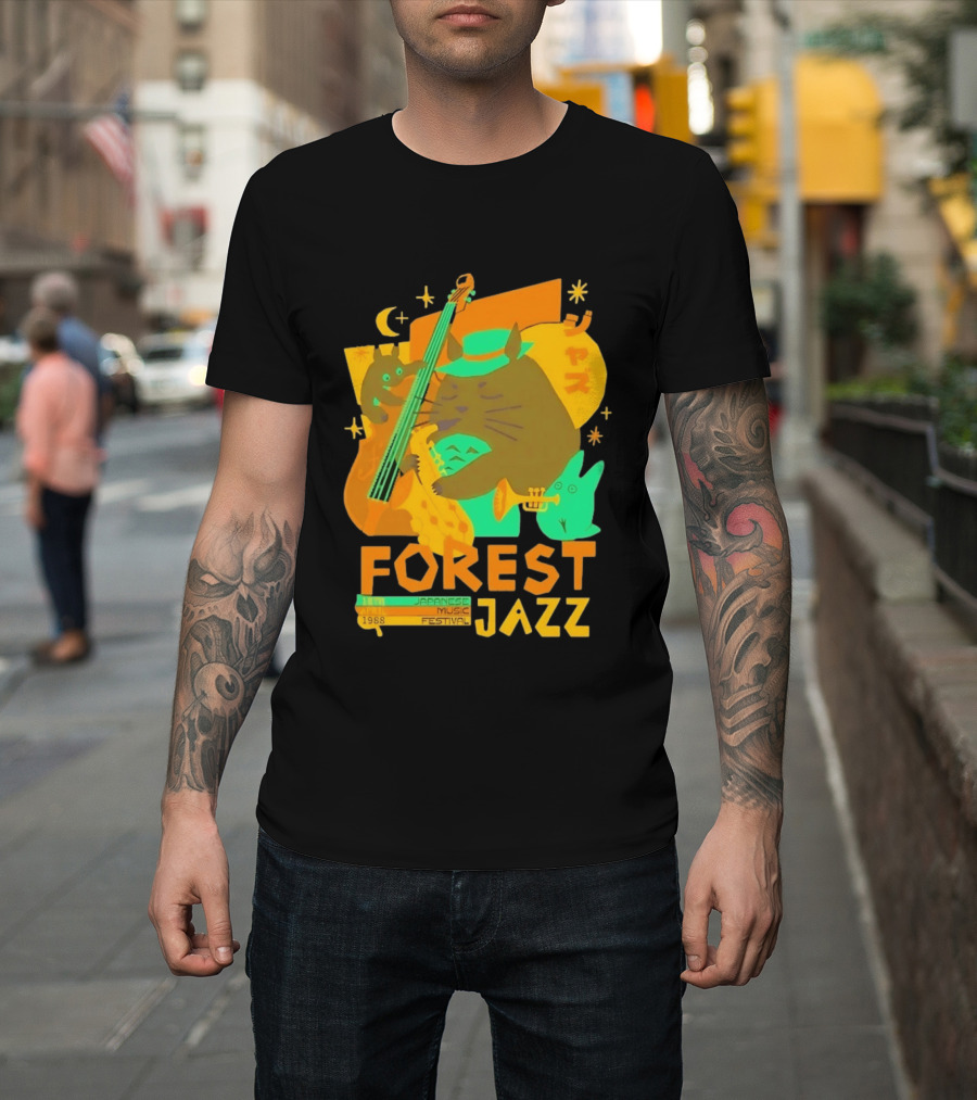 Forest Jazz 1988 Japanese Music Festival Cat And Rabbit Playing Instruments T-Shirt