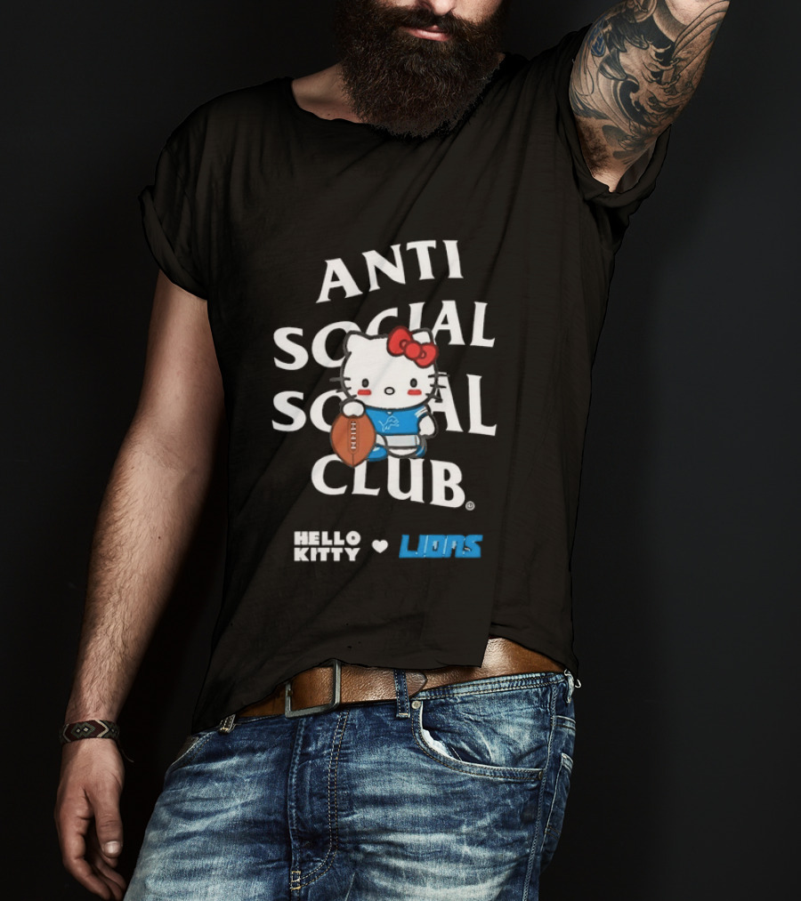 Anti Social Social Club Hello Kitty Detroit Lions Collaboration T-Shirt