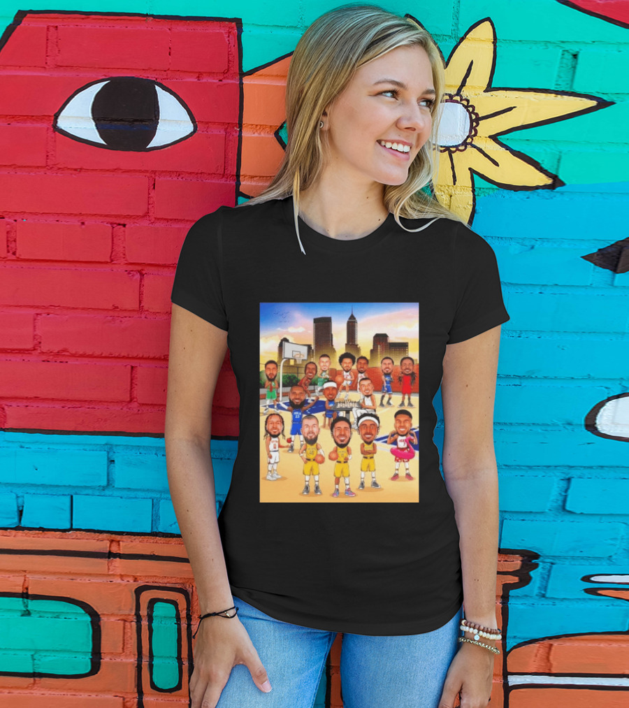 Indiana Pacers NBA Caricature Players Skyline T-Shirt